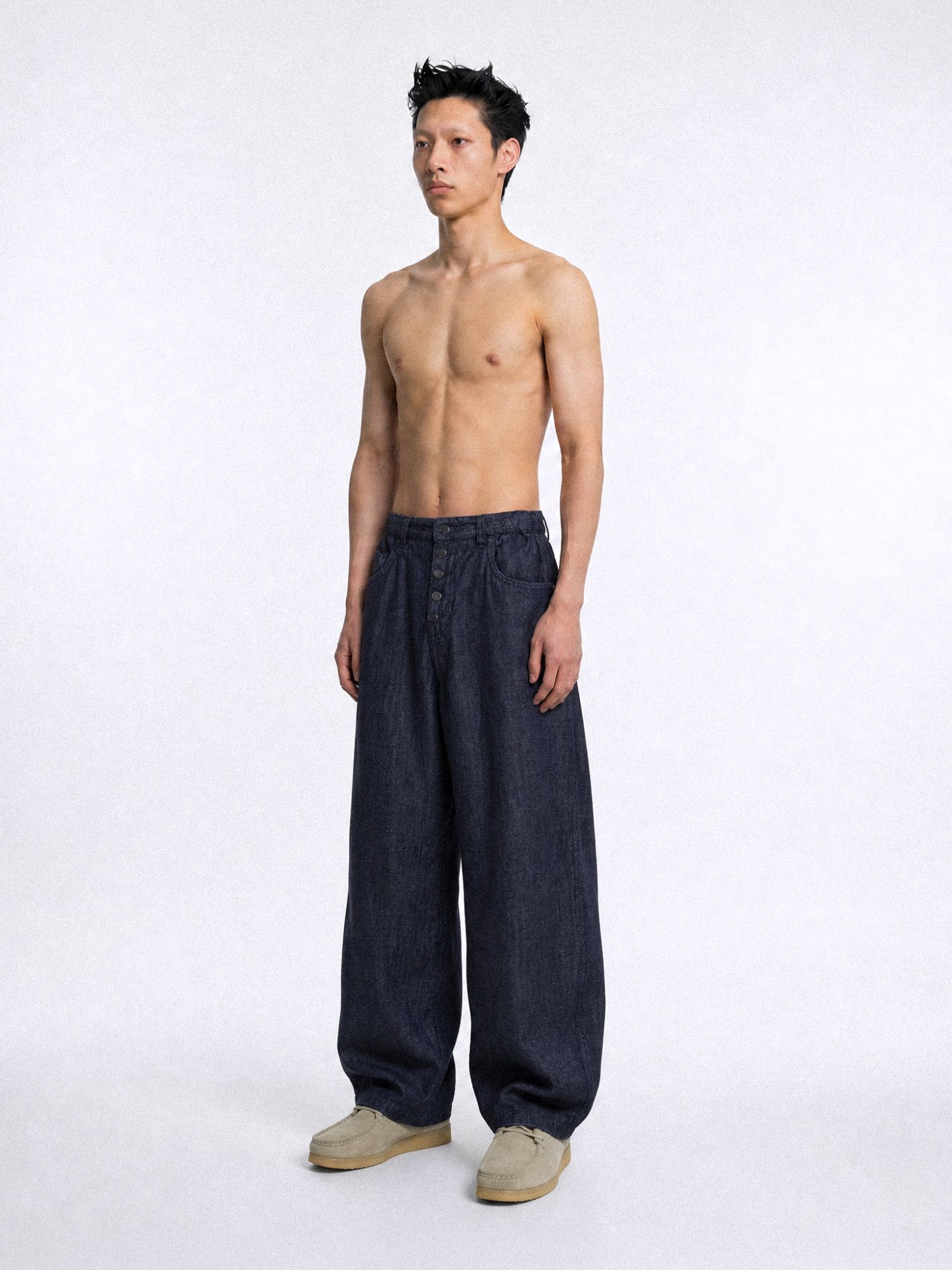 Button-up Linen Denim Pants (Indigo)