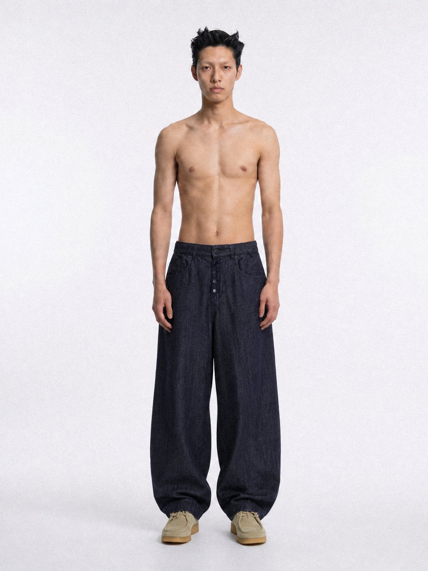 Button-up Linen Denim Pants (Indigo)