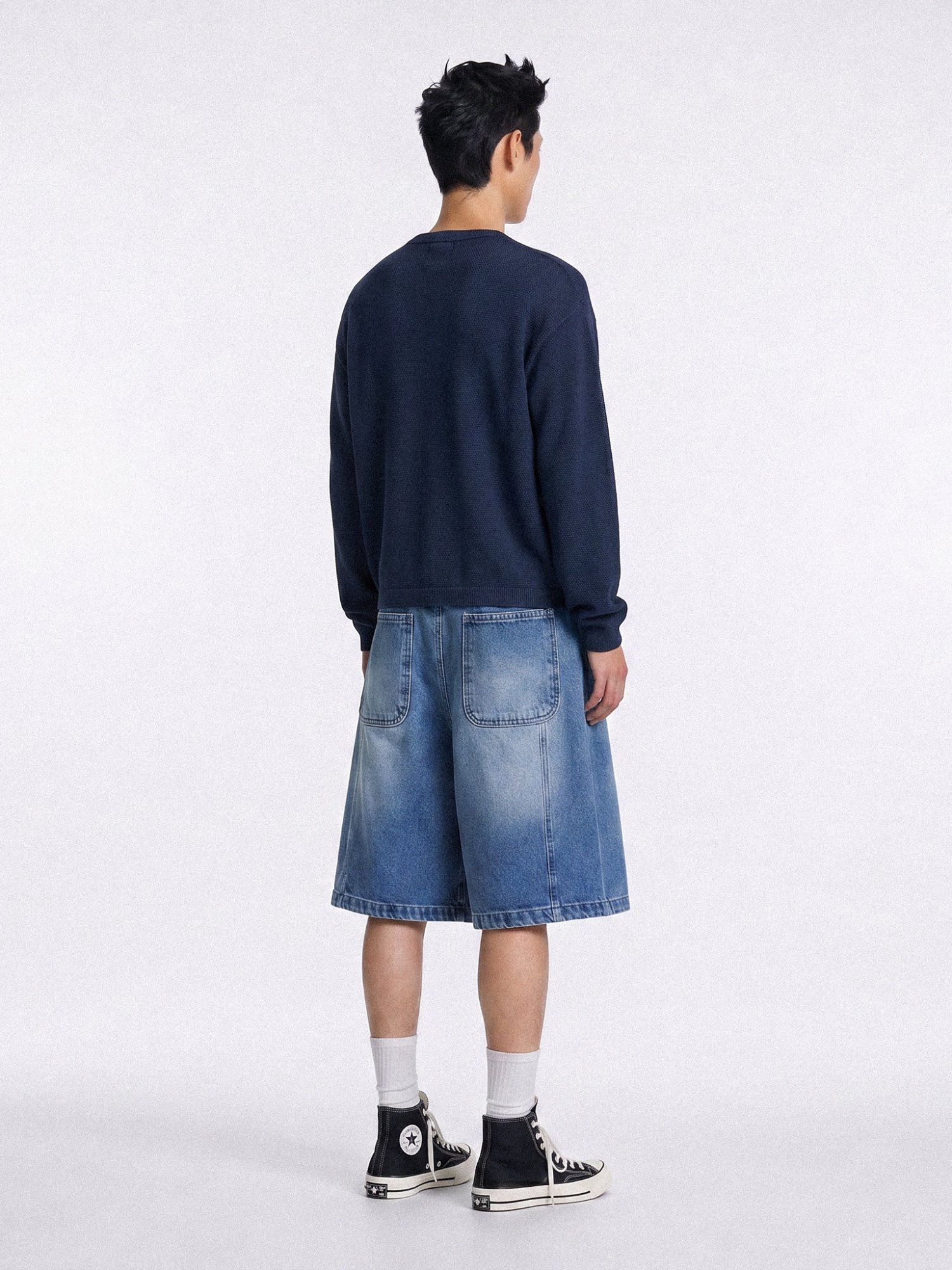 Linen Henry Knit Pull-over (Navy)