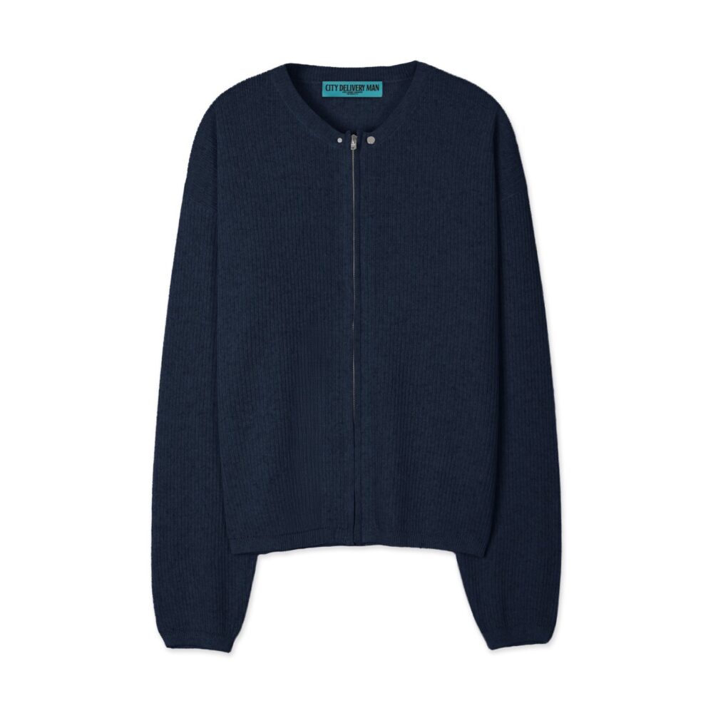 Linen Zip-up Knit Cardigan (Navy)