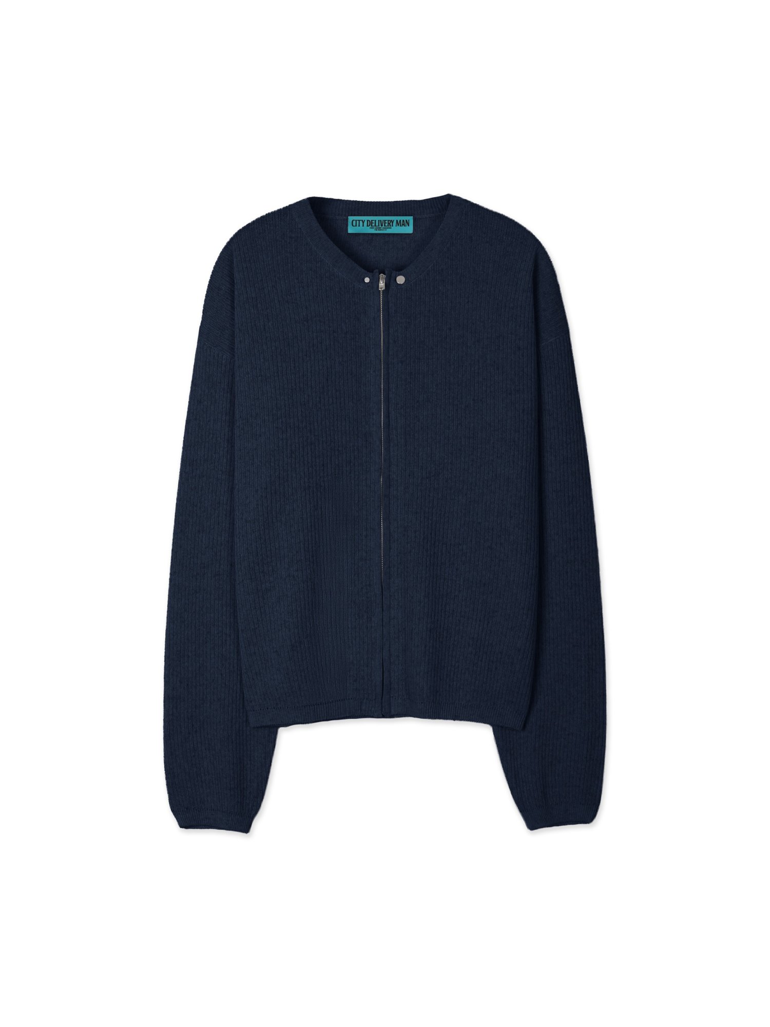 Linen Zip-up Knit Cardigan (Navy)
