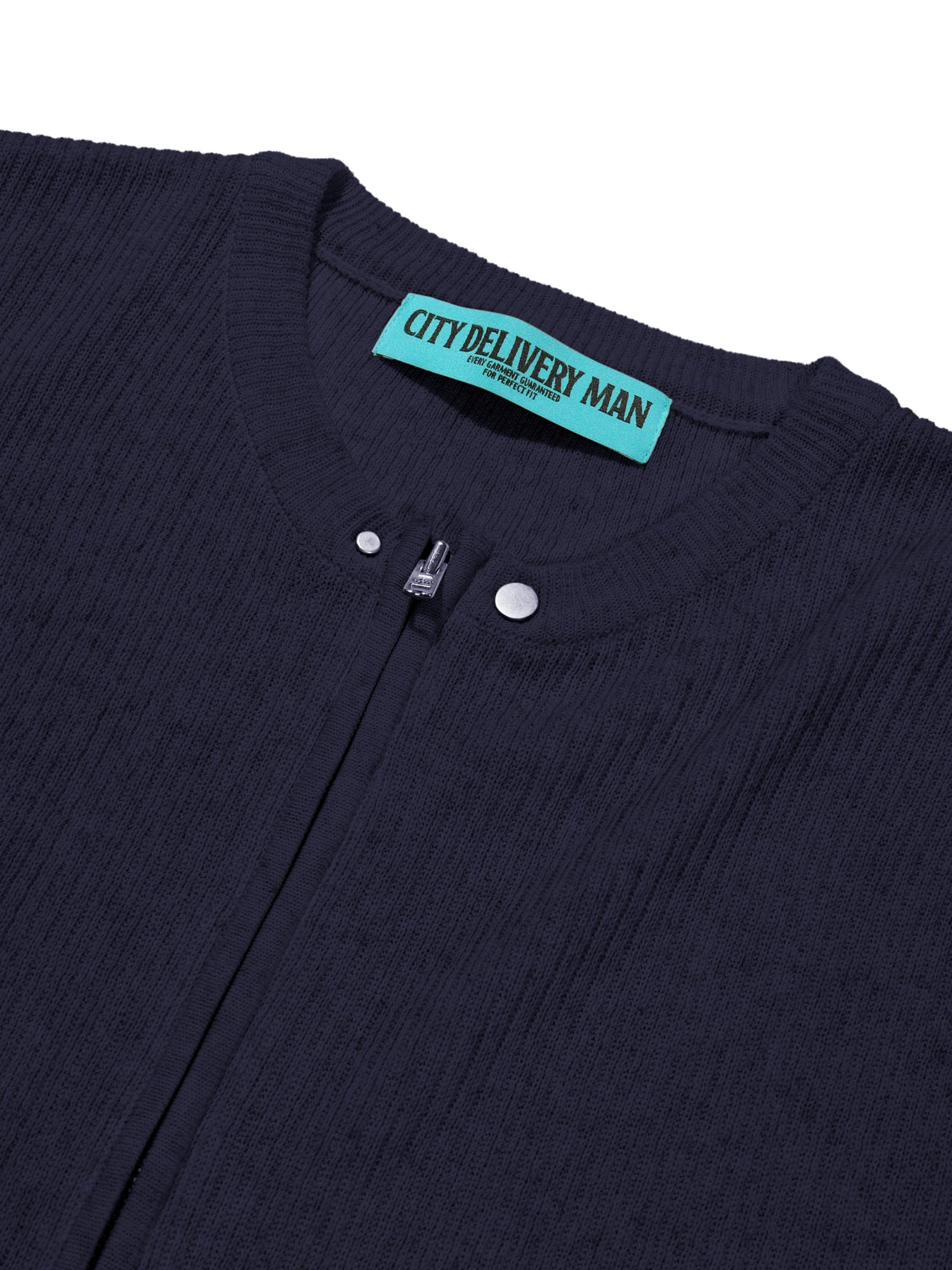 Linen Zip-up Knit Cardigan (Navy)