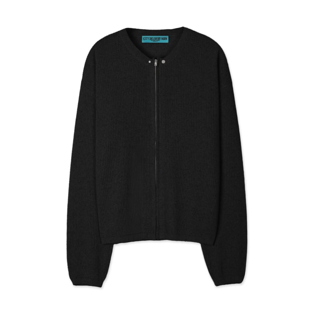 Linen Zip-up Knit Cardigan (Black)