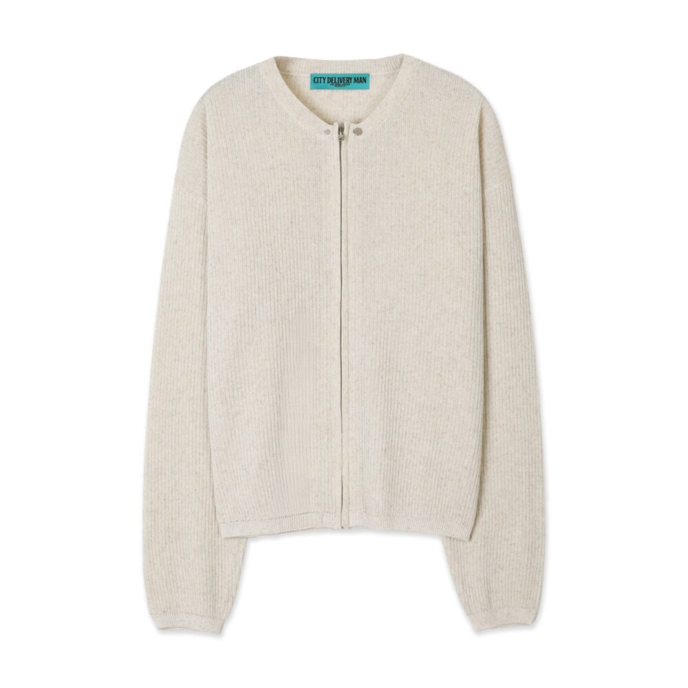 Linen Zip-up Knit Cardigan (Oatmeal)