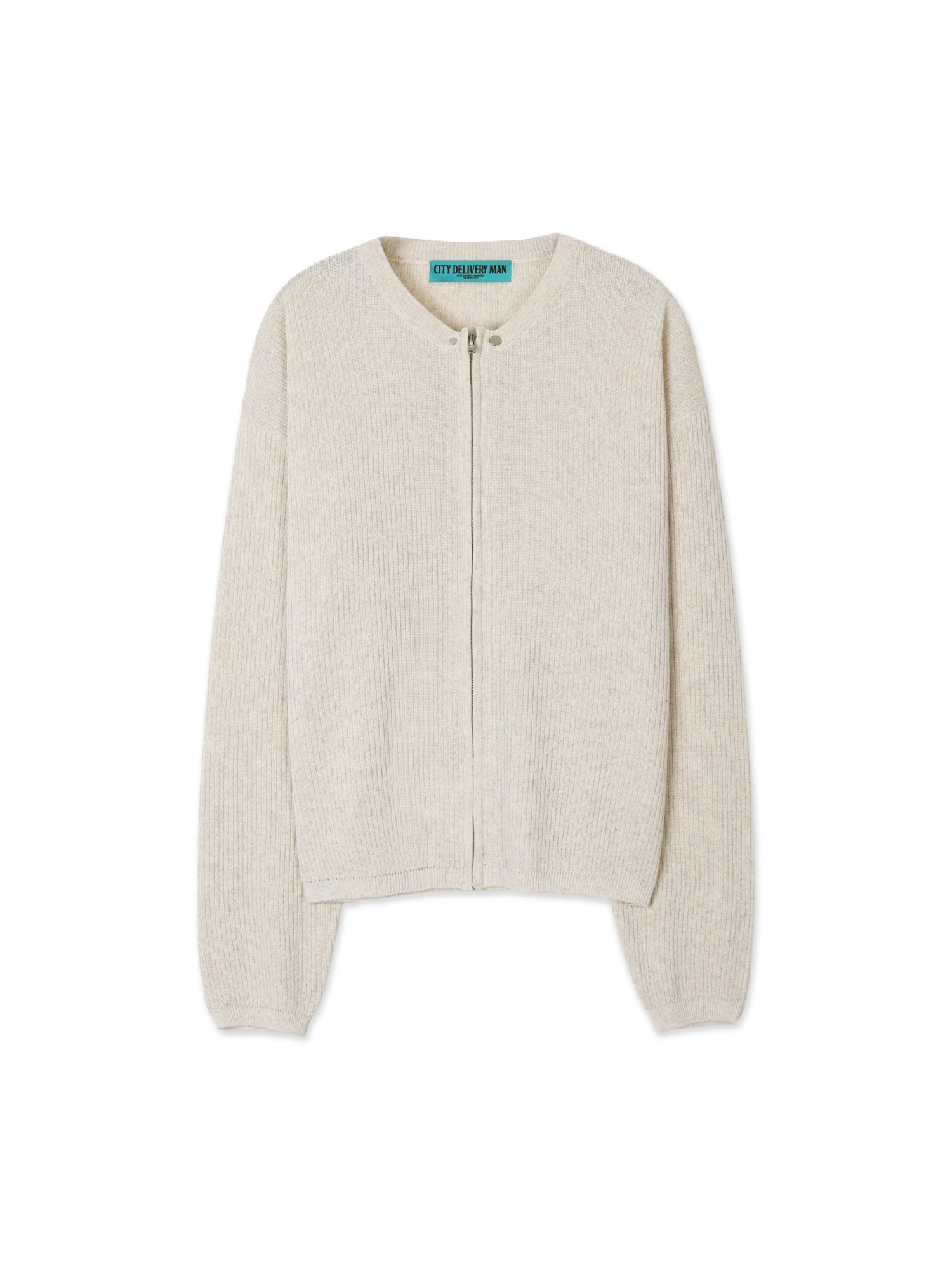 Linen Zip-up Knit Cardigan (Oatmeal)