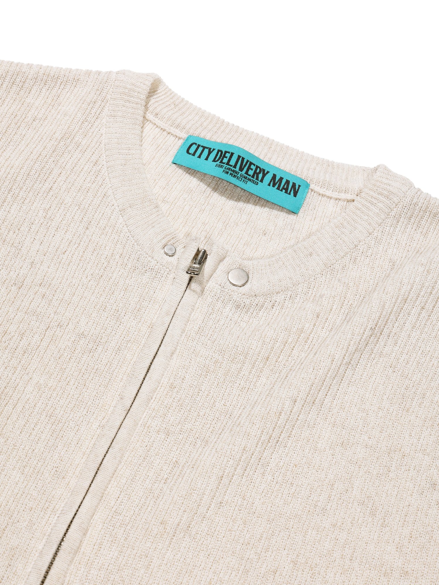 Linen Zip-up Knit Cardigan (Oatmeal)