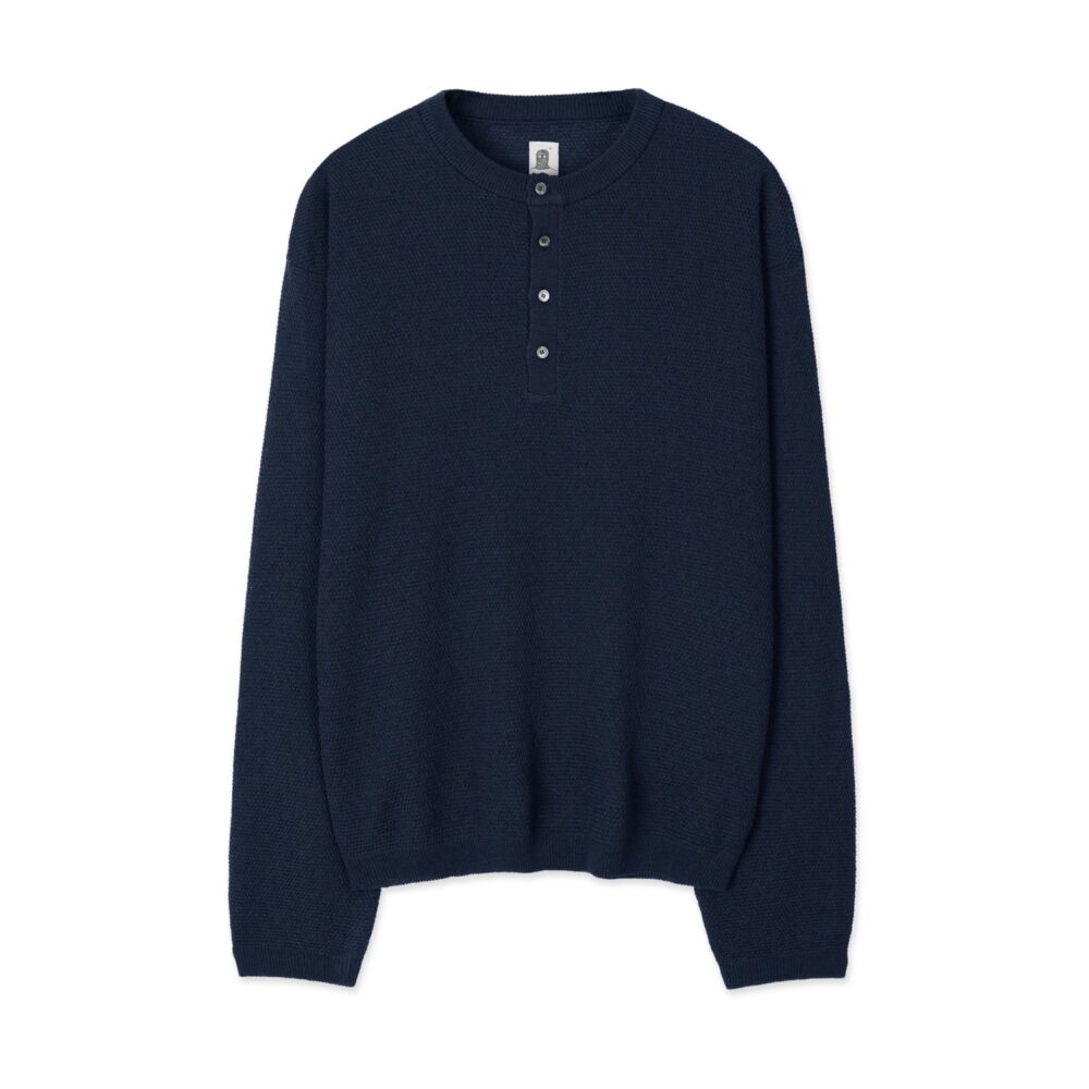 Linen Henry Knit Pull-over (Navy)