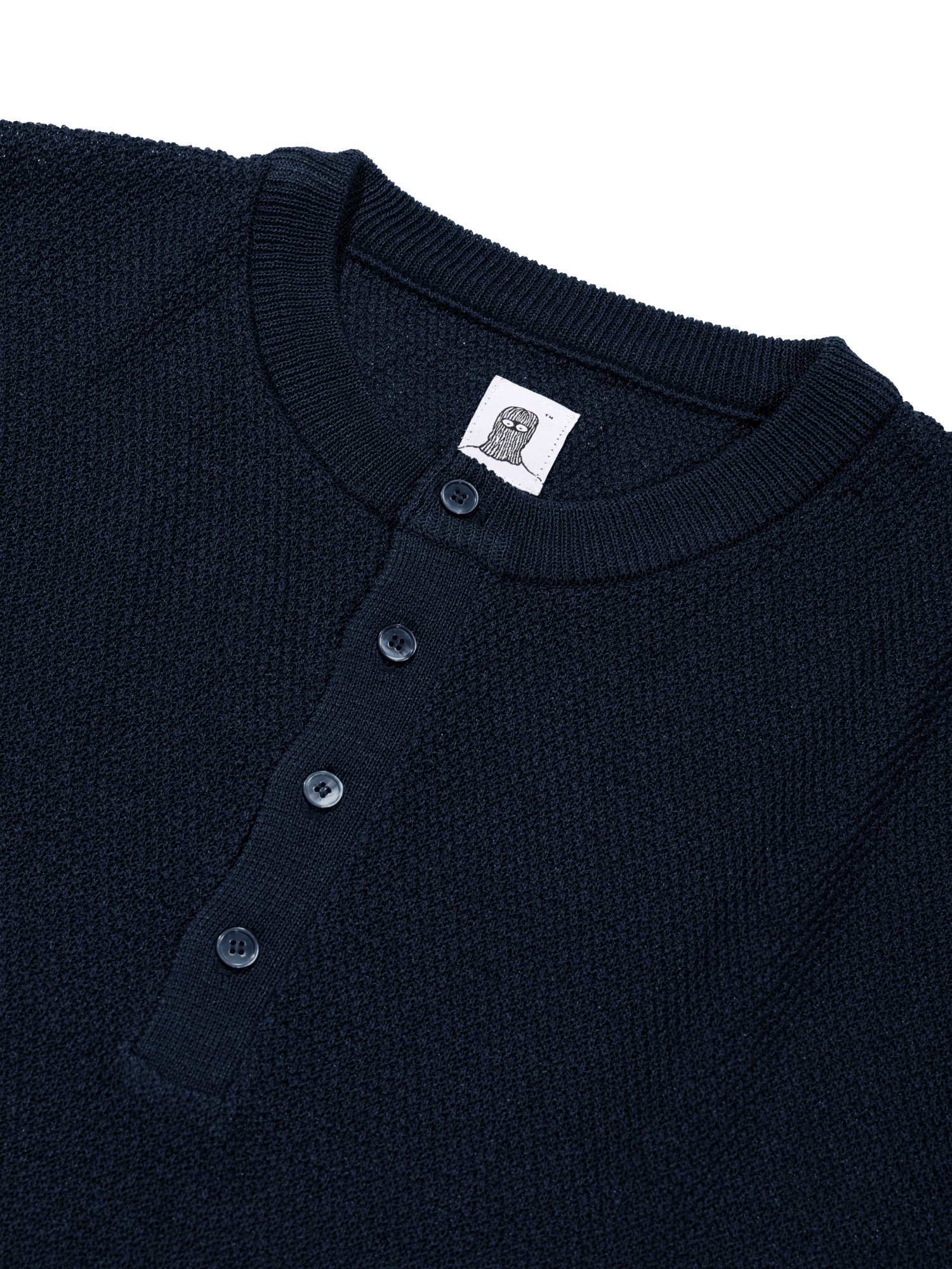 Linen Henry Knit Pull-over (Navy)