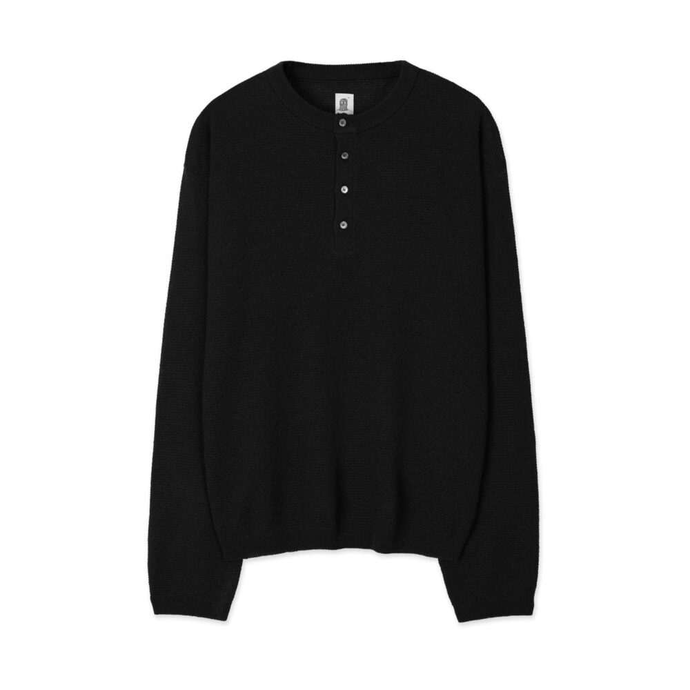Linen Henry Knit Pull-over (Black)