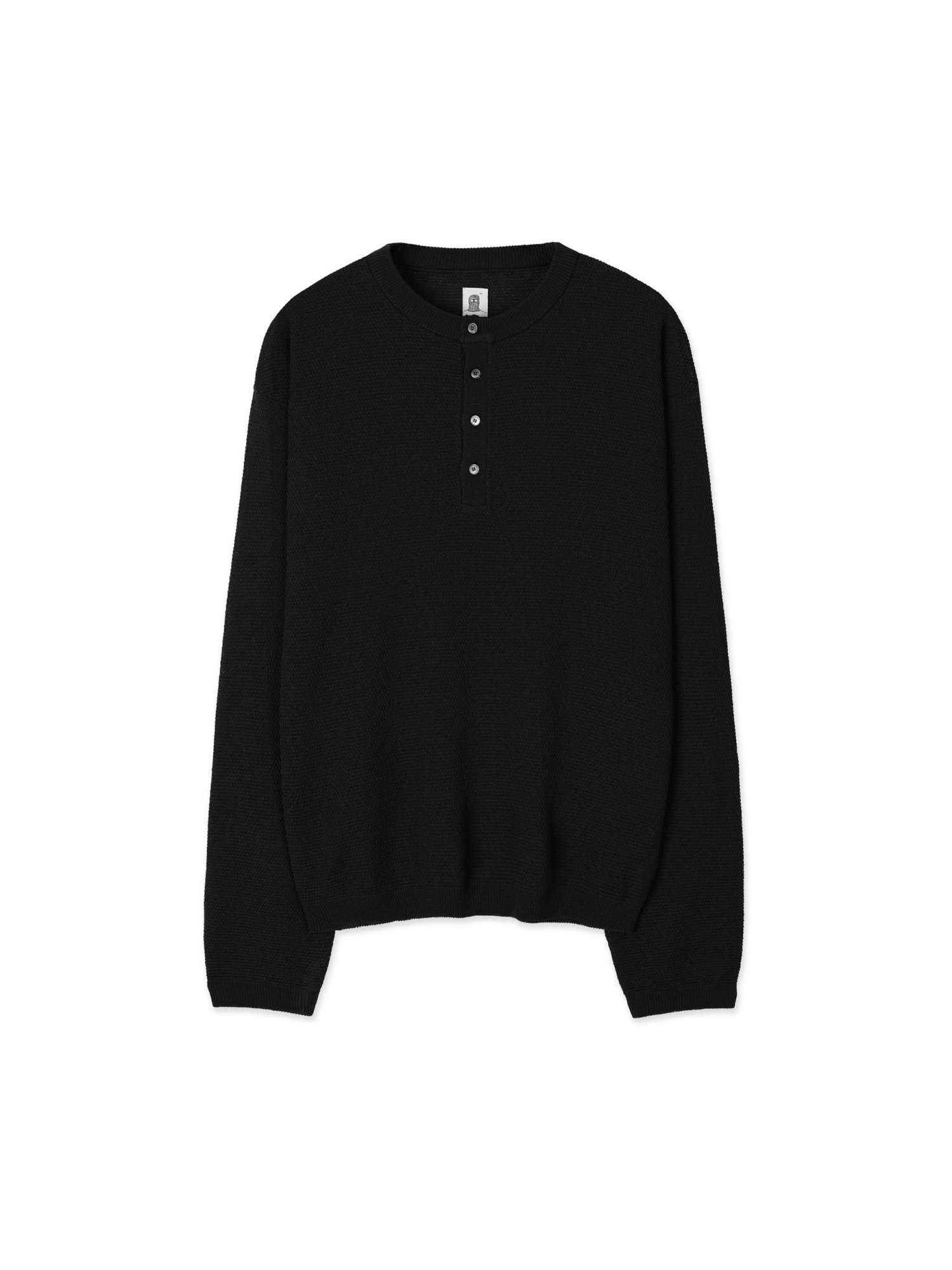 Linen Henry Knit Pull-over (Black)