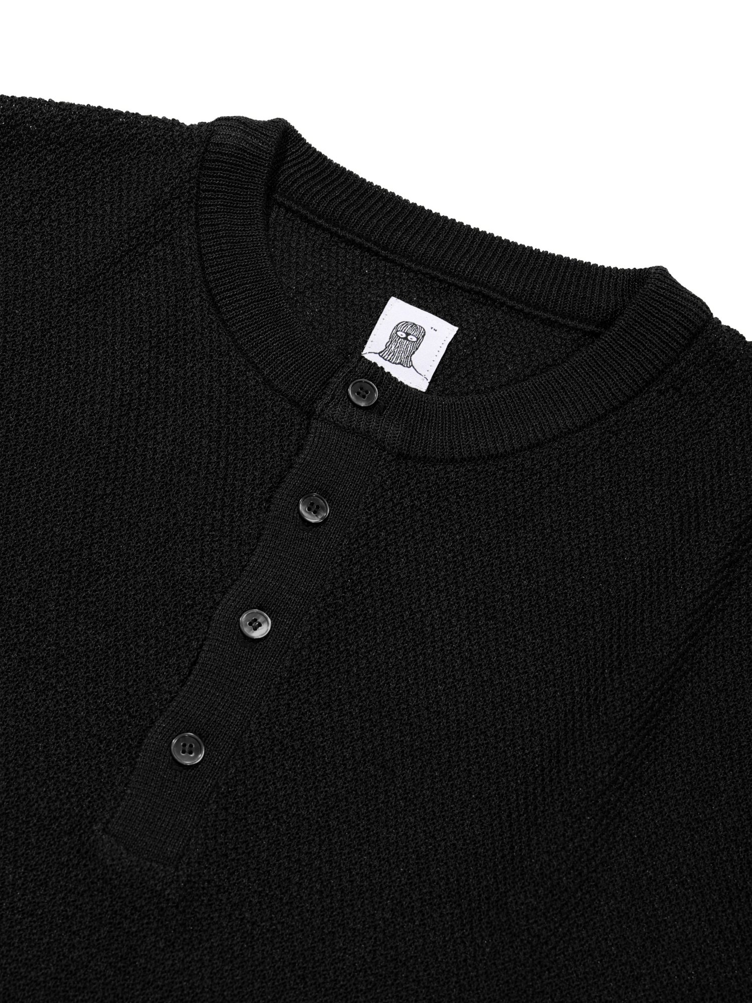 Linen Henry Knit Pull-over (Black)