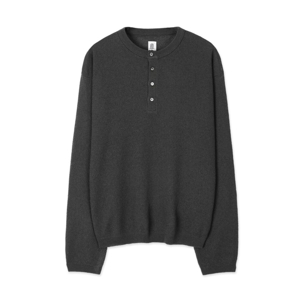 Linen Henry Knit Pull-over (Charcoal)