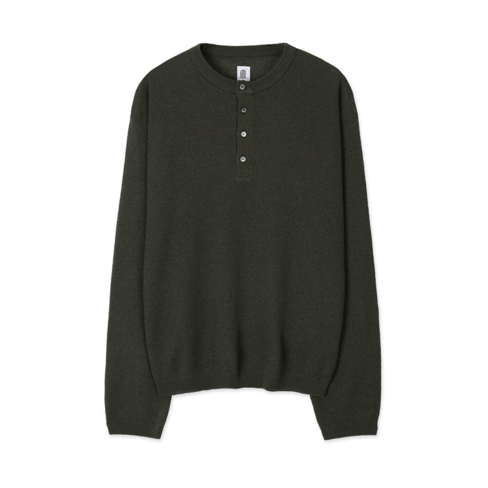 Linen Henry Knit Pull-over (Khaki)