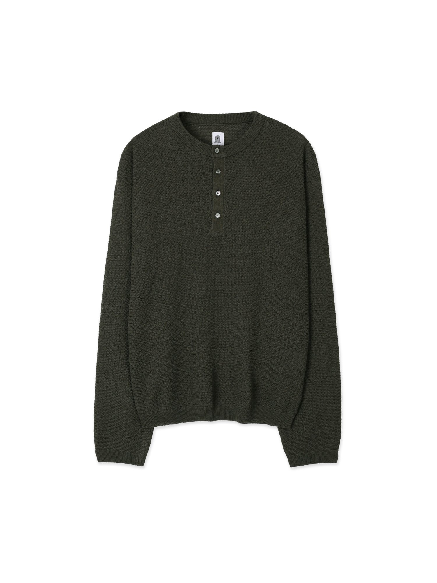 Linen Henry Knit Pull-over (Khaki)