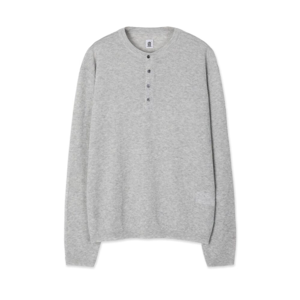 Linen Henry Knit Pull-over (White Melange)