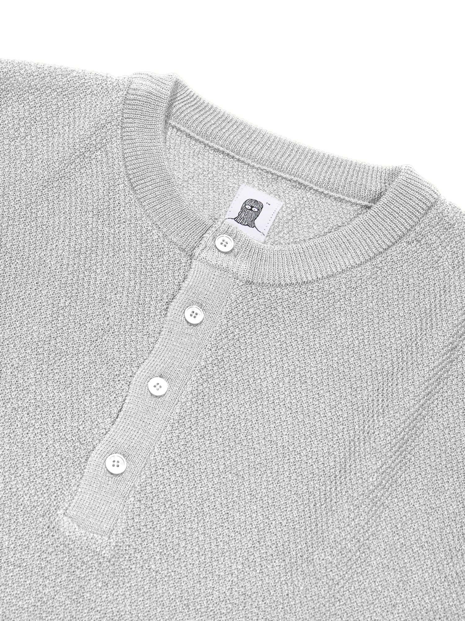 Linen Henry Knit Pull-over (White Melange)