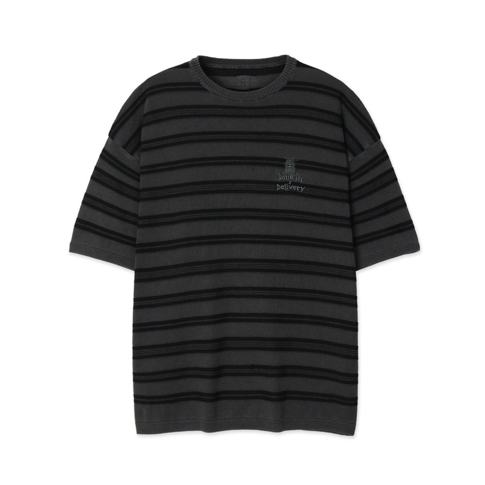 3-Line Round Stripe Knit (Charcoal)