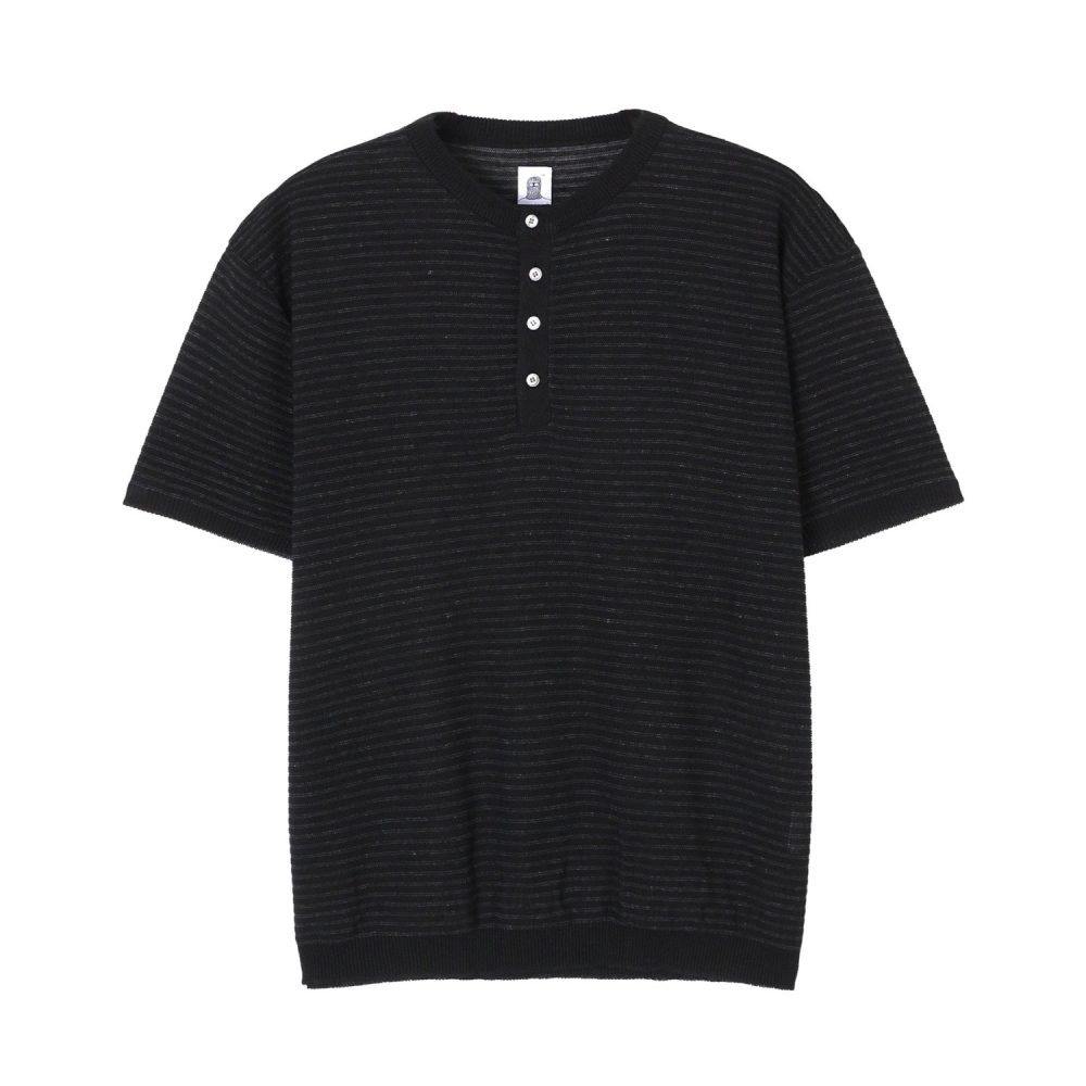 Linen Stripe Henry Half Knit (Black)