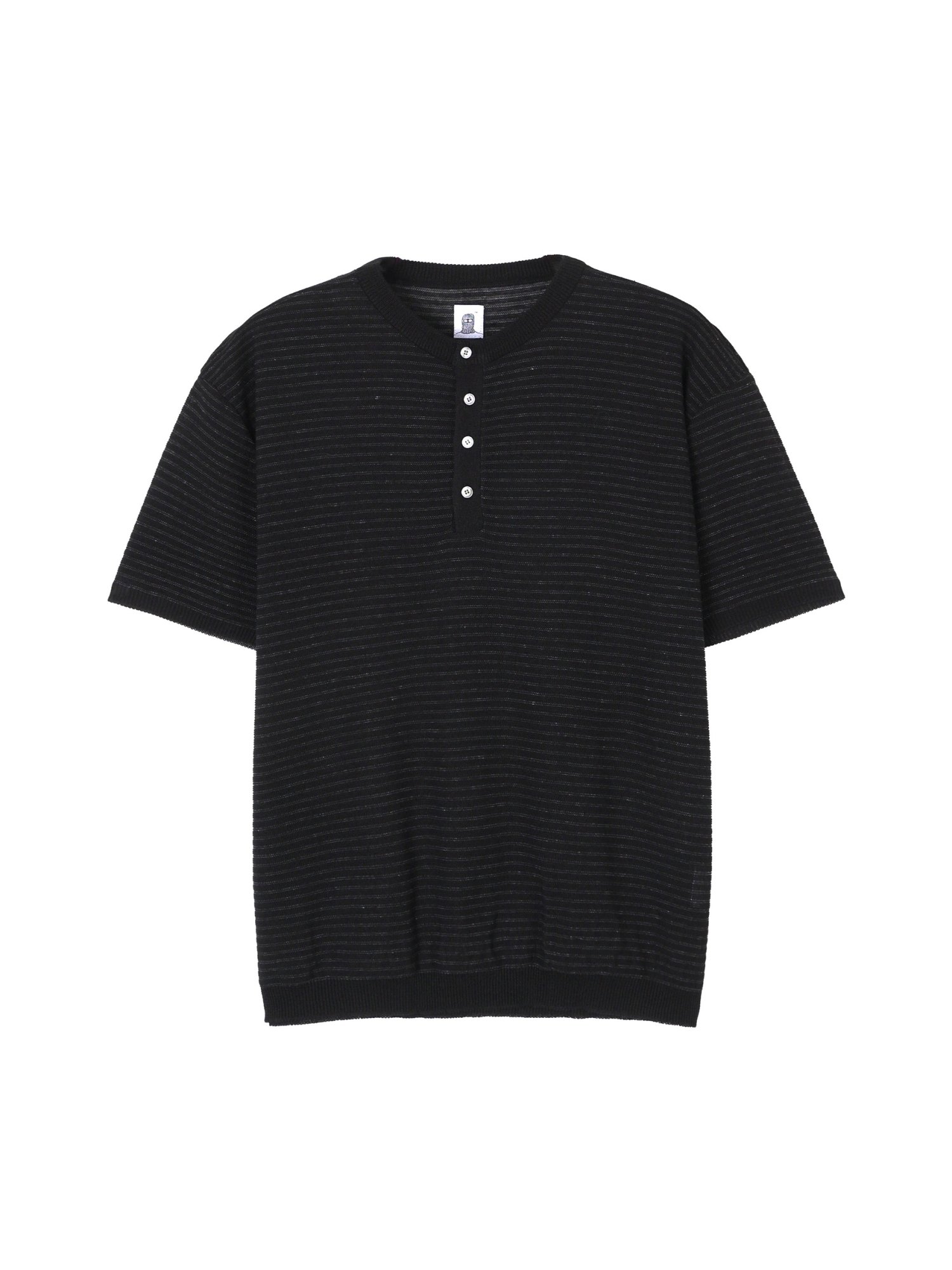 Linen Stripe Henry Half Knit (Black)
