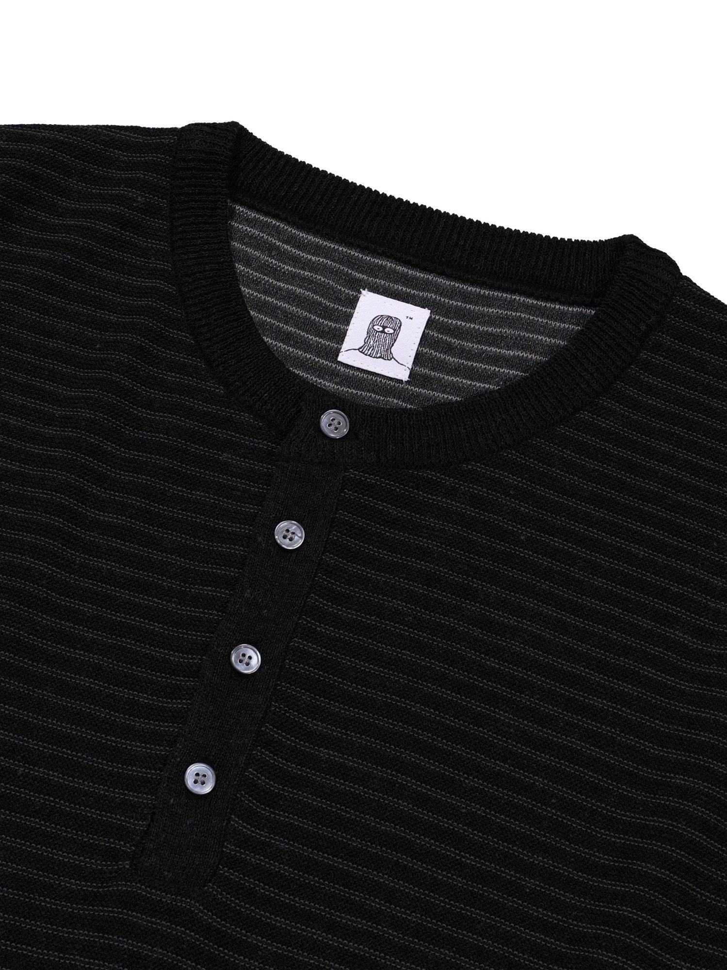 Linen Stripe Henry Half Knit (Black)