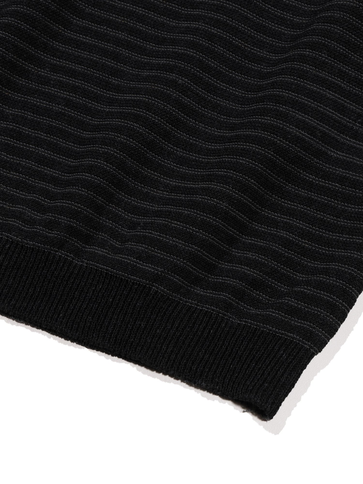 Linen Stripe Henry Half Knit (Black)