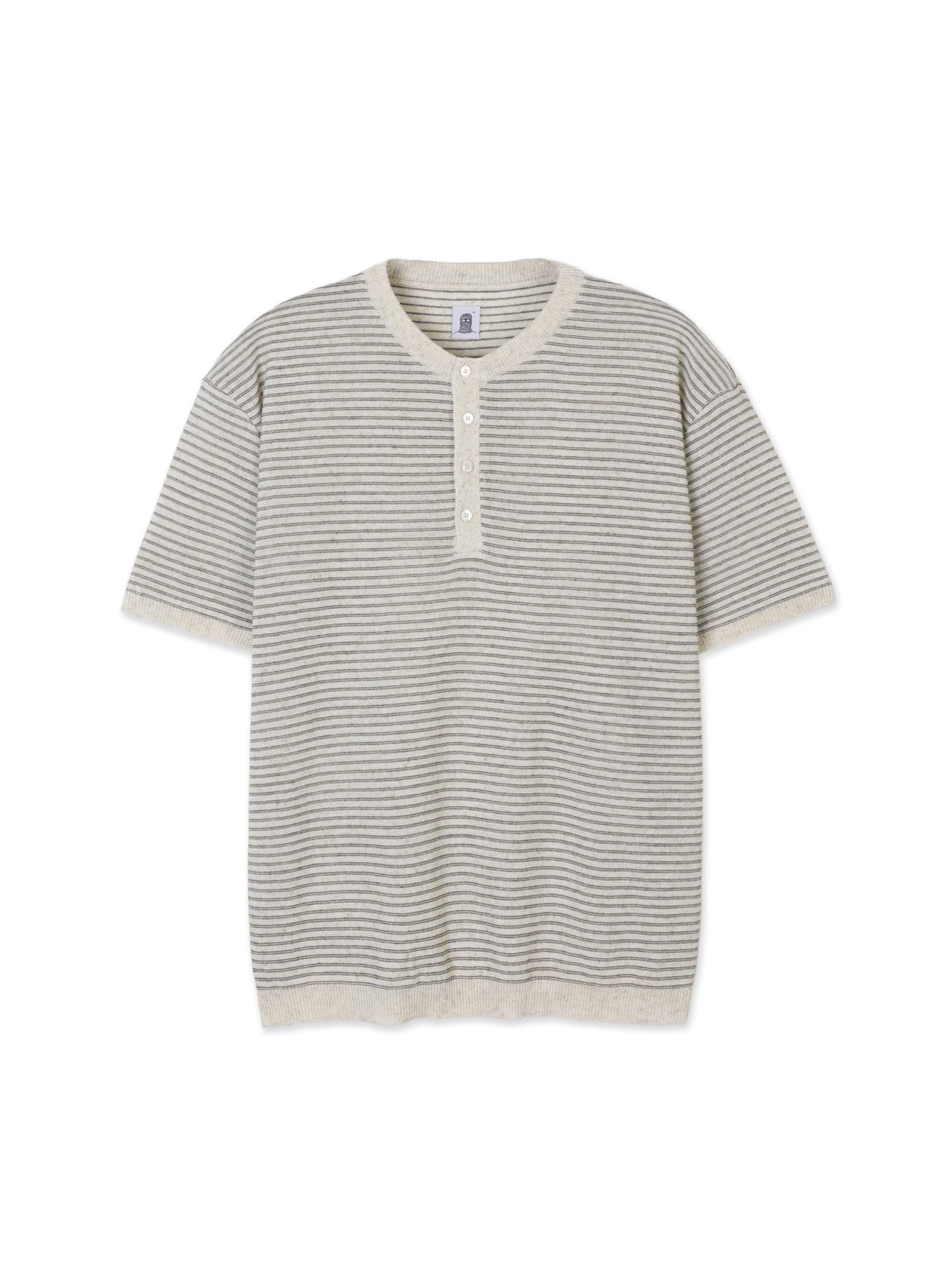Linen Stripe Henry Half Knit (Ivory)