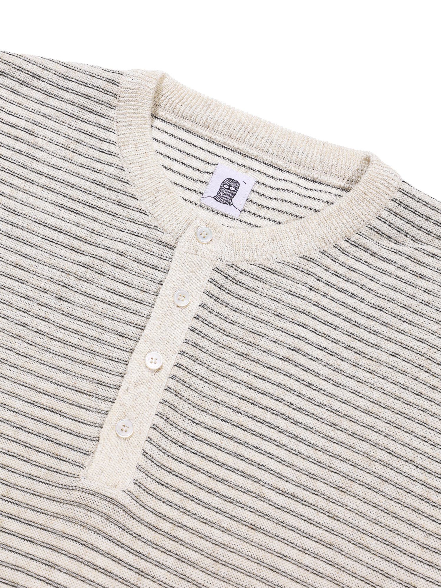 Linen Stripe Henry Half Knit (Ivory)