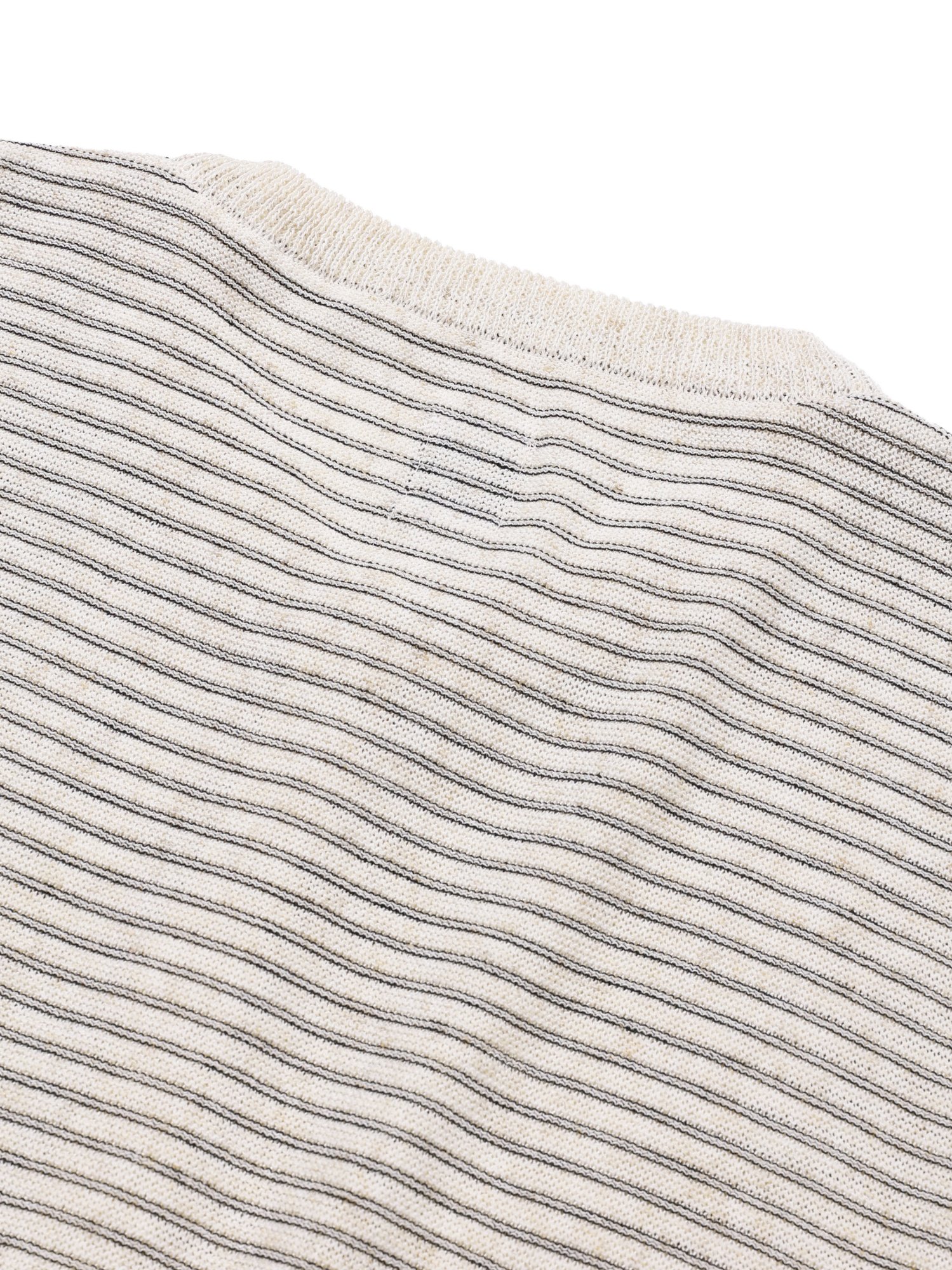 Linen Stripe Henry Half Knit (Ivory)