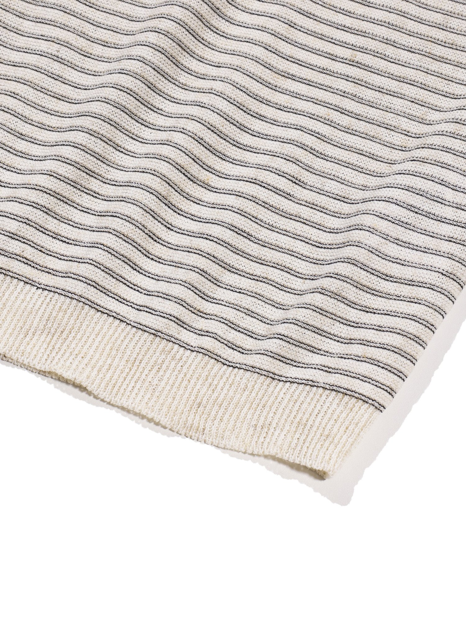 Linen Stripe Henry Half Knit (Ivory)