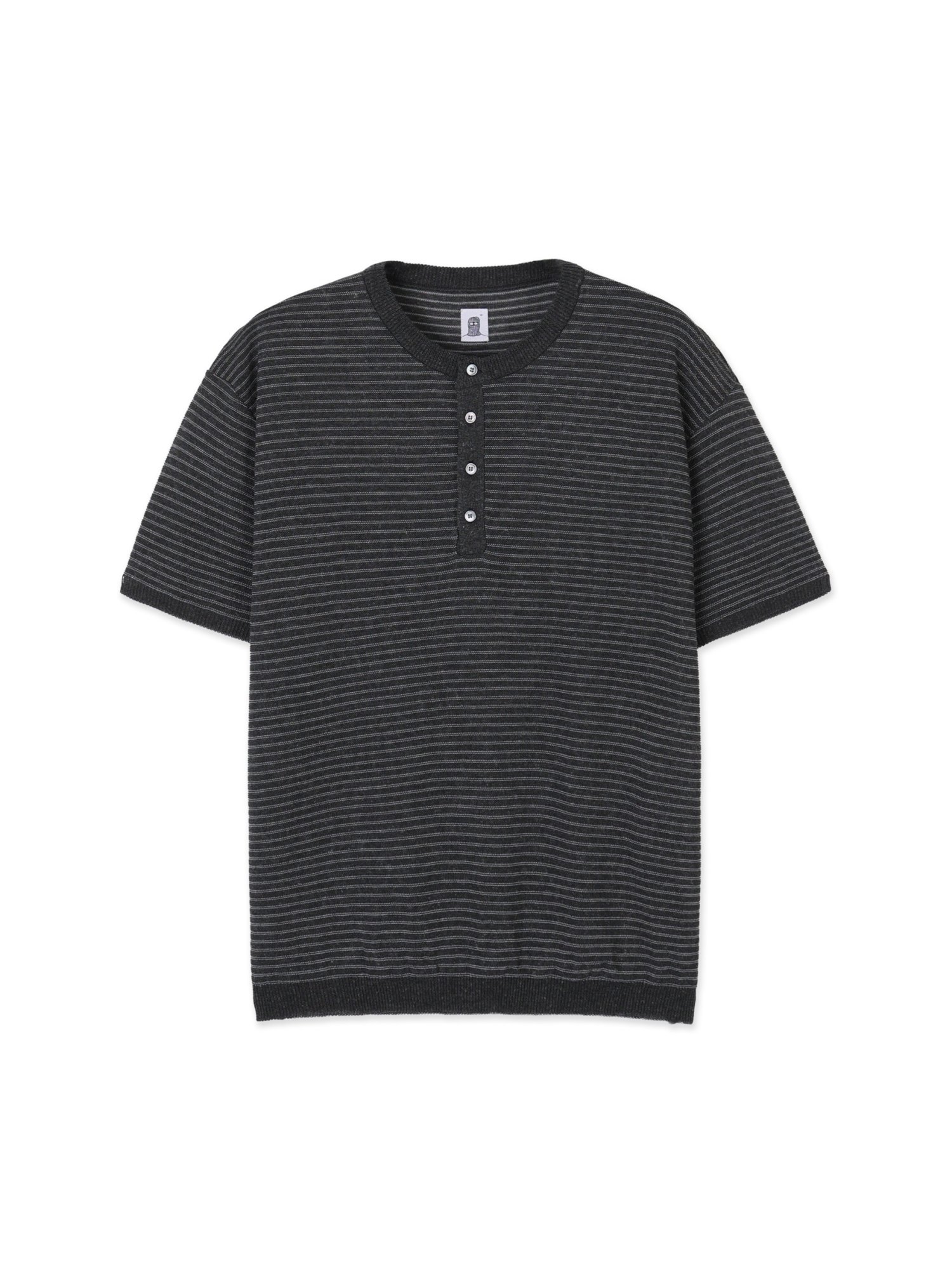 Linen Stripe Henry Half Knit (Charcoal)