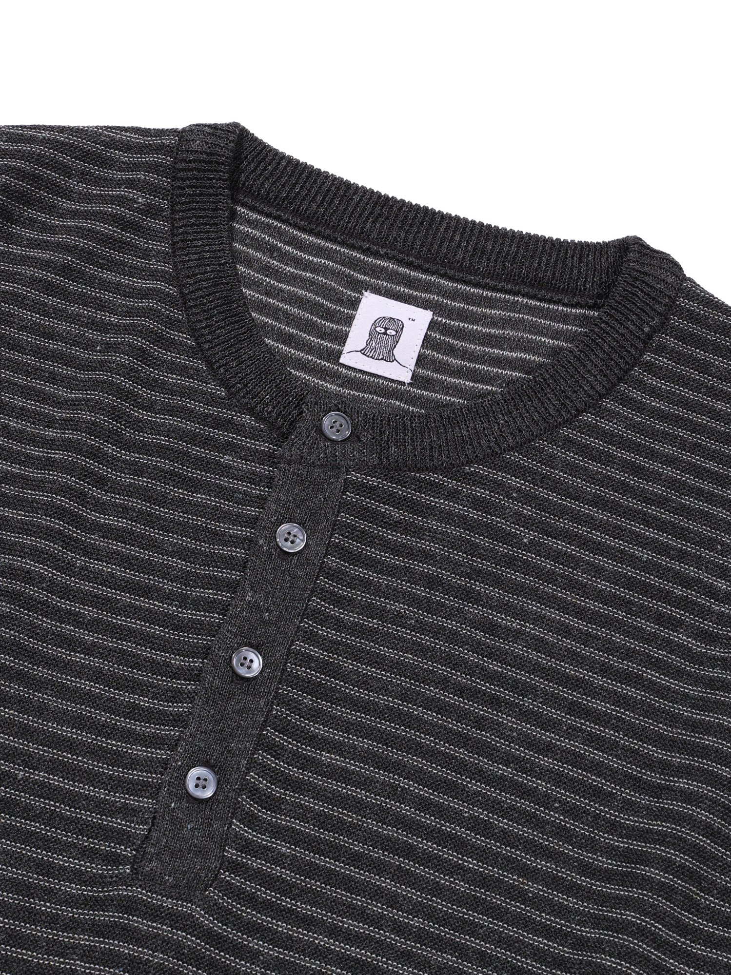 Linen Stripe Henry Half Knit (Charcoal)