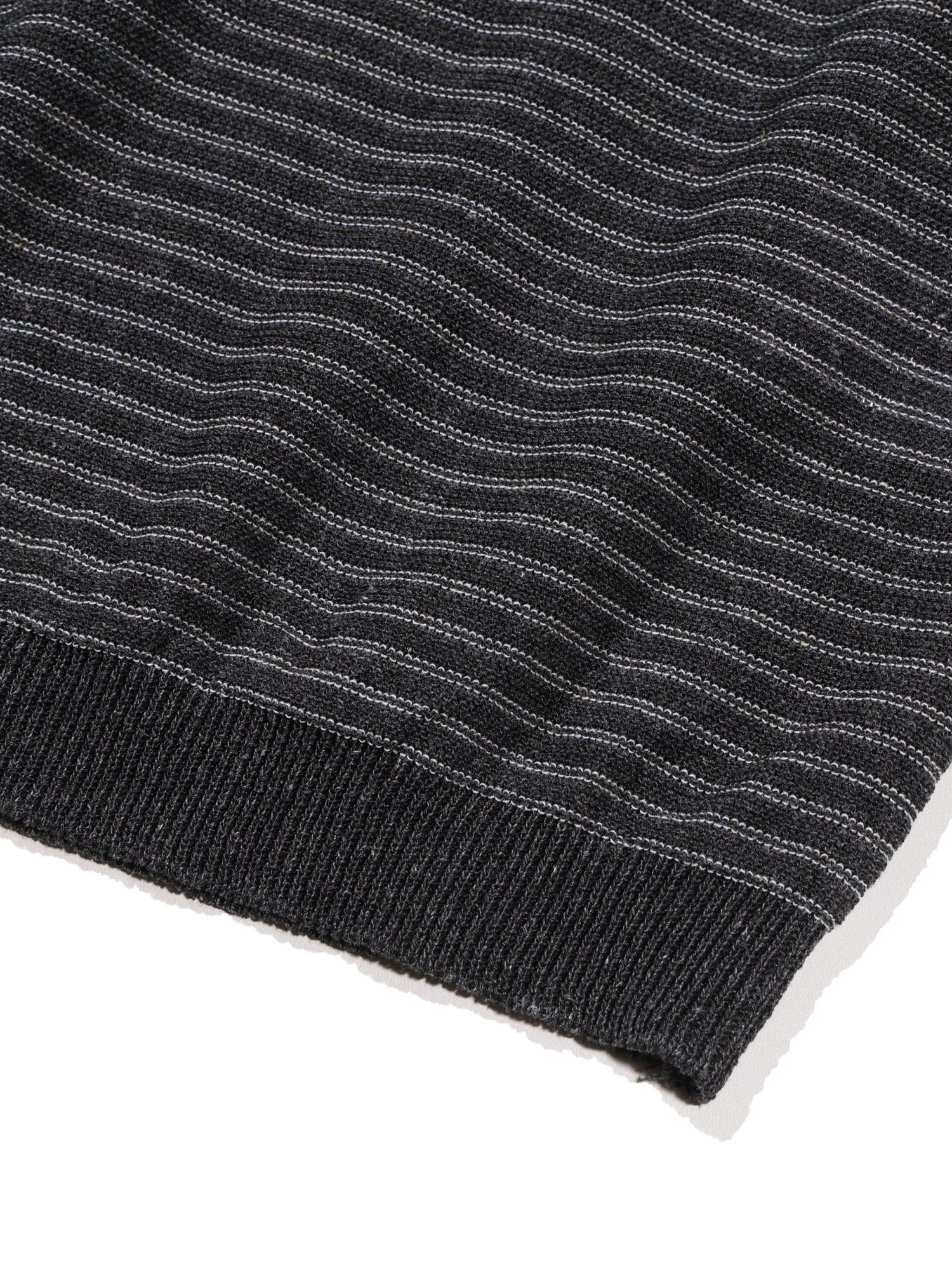 Linen Stripe Henry Half Knit (Charcoal)